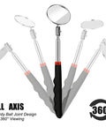 Five Piece Telescoping Inspection Mirror Set With Round Stainless Steel Mirrors, 360 Degree Rotation And Long Handle