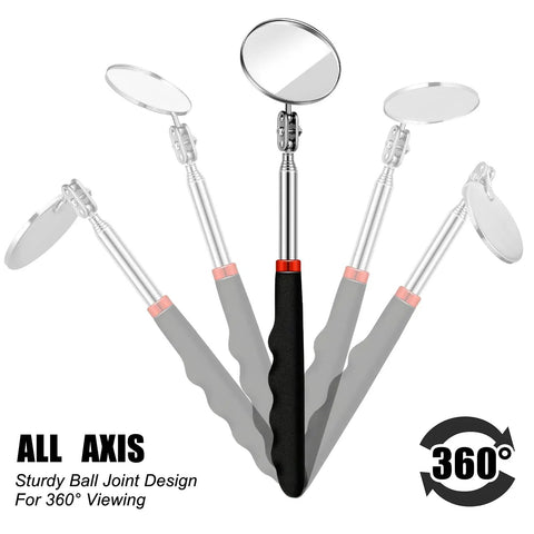 Five Piece Telescoping Inspection Mirror Set With Round Stainless Steel Mirrors, 360 Degree Rotation And Long Handle