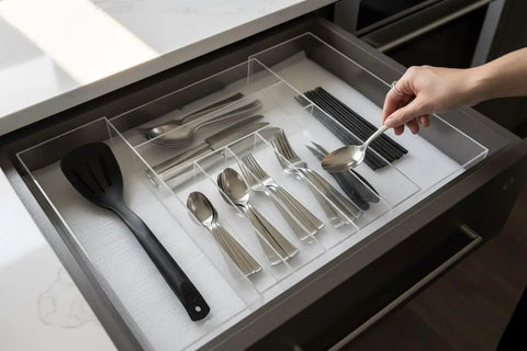 Expandable Clear Acrylic Drawer Organizer So Handy Fitting 12 To 23 Inch Drawers With Built In Compartments for kitchen utensils