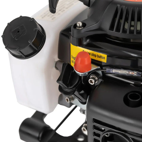 Close-up of Beefy 4HP Gas Outboard Motor 55cc 4-Stroke With Air Cooling Heavy Duty Small Boat Engine, showing control buttons.