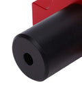 Close-up of Aluminum Bench Dog Stop Block With Quick Disassembly And Non Slip Grip for Woodworking, black and red components visible.