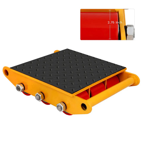 Heavy Duty Machinery Moving Skate Dolly 15T 33000Lbs with non-slip rubber belt and 2.75-inch dimension inset detail