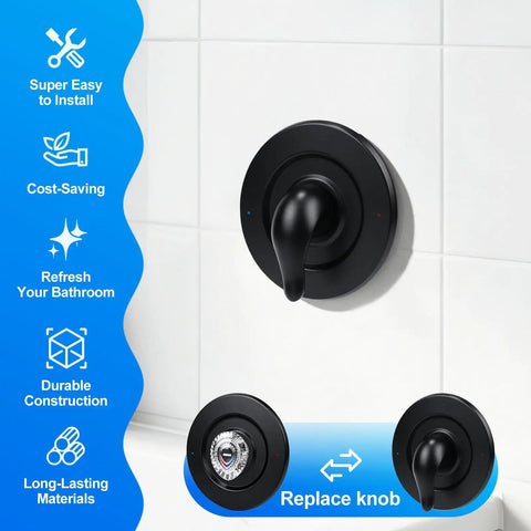 Upgrade Your Bathroom With This Sleek Matte Black Shower Handle Trim Kit Compatible With Moen T470 Chateau Tub And Shower Valve For A Total Makeover. Matte black metal shower handle trim kit on white tile wall