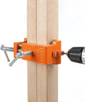 Two Pack Cabinet Claw Clamp For Face Frame Installations securing a wooden stile using a drill, orange clamp visible