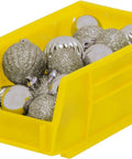 Go-To Stackable Plastic Storage Bins For Garage, Pantry, And Craft Room, Space-Saving Yellow Organizers, 7 By 4 By 3 Inch, Holds Up To 10 Pounds, Great For Cosmetics, Office, Toys, Hardware, 24 Pack filled with ornaments