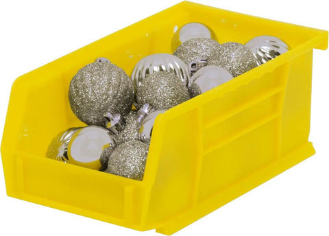 Go-To Stackable Plastic Storage Bins For Garage, Pantry, And Craft Room, Space-Saving Yellow Organizers, 7 By 4 By 3 Inch, Holds Up To 10 Pounds, Great For Cosmetics, Office, Toys, Hardware, 24 Pack filled with ornaments