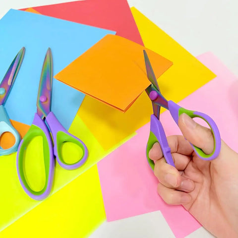 All Purpose Heavy Duty Scissors Three Pack With 5.5 Inch 8.3 Inch And 9.5 Inch Blades Premium Stainless Steel Sharp Blades Ergonomic Non Slip Grips Ideal For Paper Fabric And Arts And Crafts Left Hand Friendly, cutting paper
