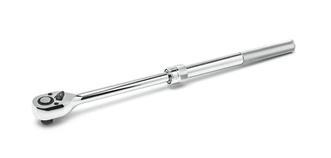 Half Inch Drive 72-Tooth Quick Release Extendable Teardrop Ratchet From 12 Inches To 17.5 Inches Black Chrome Alloy Steel Built For Beefy Heavy Duty Fastener Turning