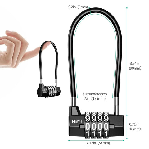 Tough As Nails Heavy Duty Long Shackle Padlock With 4 Digit Resettable Combination And Steel Cable Weatherproof And Cut Resistant Lock dimensions