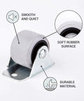 Pack of 8 rubber wheel casters with metal mounting plate for furniture, 1.18 in diameter, non-swivel