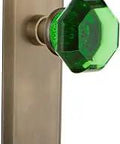 New York Plate Passage Waldorf Emerald Door Knob Set In Antique Brass With Solid Forged Brass Plates And Genuine Lead Crystal Knobs