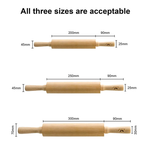 Three rolling pin sizes compatible with Five Pack Rolling Pin Holder Rack With No Punch Mounting Wall Mounted Display Organizer.