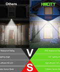 Comparison of Heavy Duty 120 Led Solar Outdoor Wall Lights With Advanced Motion Sense And Three Smart Modes next to standard model.
