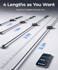 3 In 1 Retractable Car Charger Cable With USB C, Lightning And Micro USB Ports showing different lengths from 1.1ft to 3.3ft