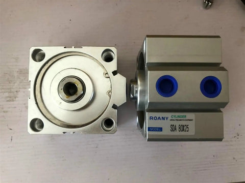Compact Three Eighths Inch Port Pneumatic Air Cylinder With Eighty Millimeter Bore And Fifty Millimeter Stroke SDA80X50 front and side view