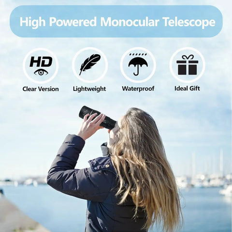 Person using 16X52 Monocular Telescope High Power HD With Dual Focus System Waterproof Spotting Scope, outdoor viewing by water