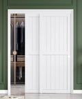 Sliding Closet Doors 60x80 Inches With White Bypass Barn Door Hardware Kit for Bedroom and Laundry Room H Frame installed