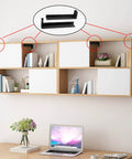 Heavy Duty Metal Shelf Brackets For Wall Mounting, holding wooden shelves, displayed in a home office setting with a laptop.