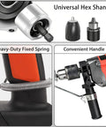 Universal hex shank and heavy-duty spring on Heavy Duty Sheet Metal Cutter Nibbler Drill Attachment For Steel Aluminum Iron.