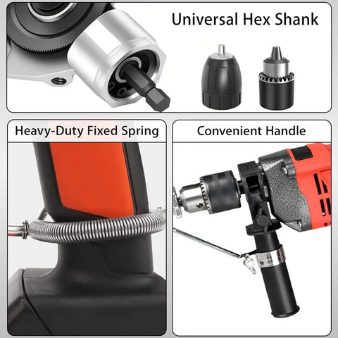 Universal hex shank and heavy-duty spring on Heavy Duty Sheet Metal Cutter Nibbler Drill Attachment For Steel Aluminum Iron.