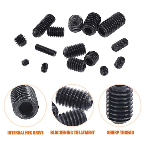 450 Piece Allen Head Socket Hex Grub Screw Set For M3 To M8 Sizes With Internal Hex Drive In Black Alloy Steel 12 9 Class Durable Hardware Kit For Mechanical Automotive And DIY Projects