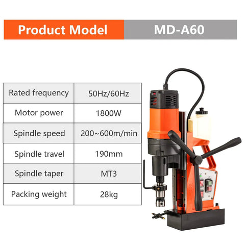 Top Notch 110V Portable Magnetic Drill Press MD-S30 Electric Mag Drill Machine with 1800W power and adjustable spindle speed.