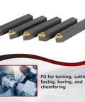 Five black metal 3/8-inch indexable carbide lathe tool holders with TCMT110204 inserts