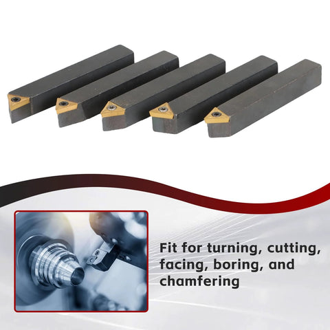 Five black metal 3/8-inch indexable carbide lathe tool holders with TCMT110204 inserts