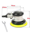 Beast Pro Grade 10000 RPM Pneumatic Orbital Sander Polisher 5 Inch Random Orbit Tool with dimensions and wrench in view