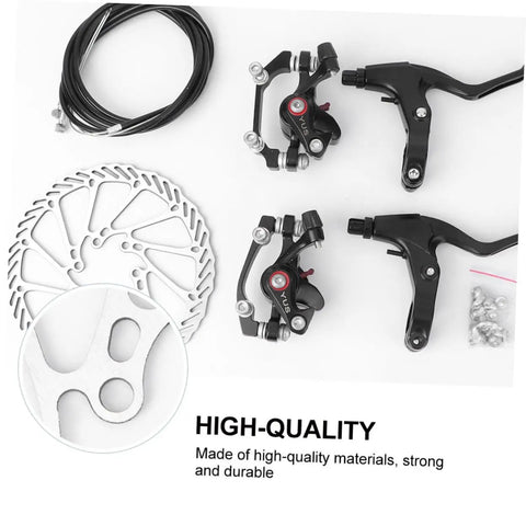 Badass Adjustable Disc Brake Kit For Mountain Bikes Featuring Rear Mechanical Alloy Caliper, semi metallic pads and steel cables.