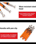 Five-piece telescoping magnetic pickup tool set with orange non-slip PVC handles and metal magnetic heads, 28-inch reach