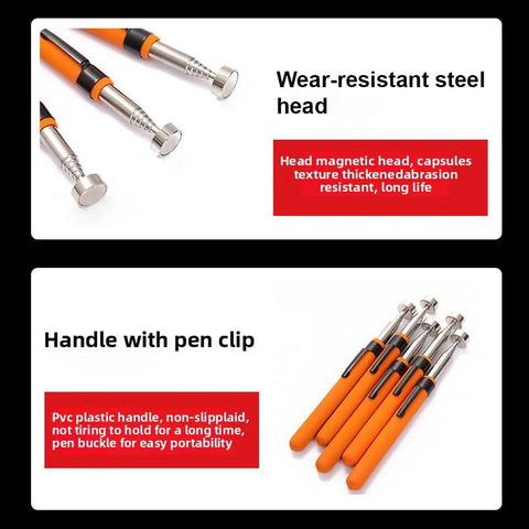 Five-piece telescoping magnetic pickup tool set with orange non-slip PVC handles and metal magnetic heads, 28-inch reach