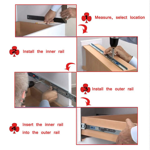 Installation steps for Two Pack Beefy Heavy Duty Ball Bearing Drawer Slides With Full Extension Kitchen Cabinet Rails 12 Inch