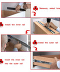 Installation steps for Heavy Duty Ball Bearing Drawer Slides 22 Inch Full Extension Rails For Kitchen Cabinets with guide.