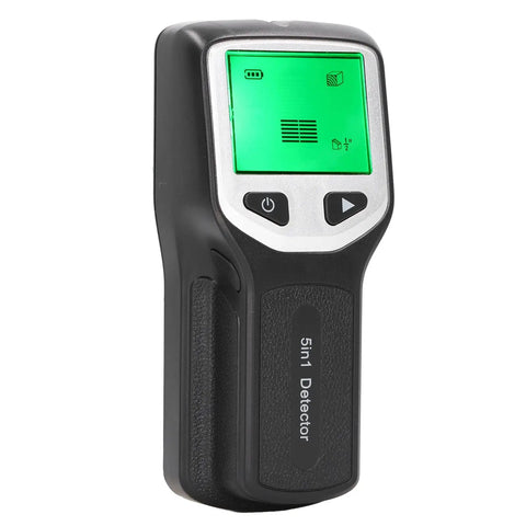 Duokon Stud Finder Wall Scanner 5 in 1 Detector with HD LCD Display showing front view and screen indicators.