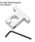 4 Piece SK20 Aluminum Linear Rod Rail Shaft Support Clamps For 20mm Shaft With 6mm Mount Holes Heavy Duty CNC Machine 3D Printer Mounting Brackets In Silver Tone, shown with wrench