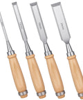 Badass Bevel Edge Wood Chisel Set For Real Deal Workshops With Precision Ground Steel Blades In Four Classic Sizes, 4-piece set
