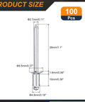 100 Pack 3/16x3/8 Aluminum Countersunk Blind Rivets Silver Open End Fasteners showing product size measurements and details.
