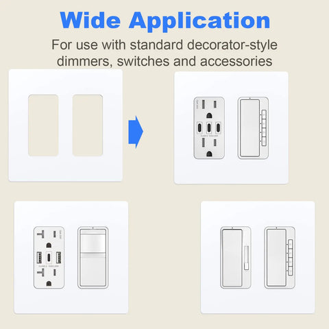 Screwless Decorator Wall Plate 2 Gang Outlet Cover For Light Switches And Power Plugs Built Tough Polycarbonate White Finish