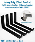 Beefy 8 Inch Shelf Brackets Four Pack For DIY Floating Shelves Heavy Duty Industrial Wall Mount Supports With Black Powder Coat