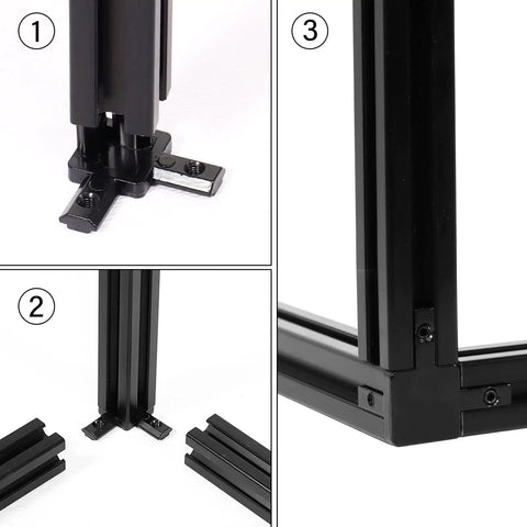 20Pcs 2020 Aluminum Extrusion Connectors 3 Way Corner Brackets L Slot T Slot Interior Joint Set 6mm Installed on Black Frame