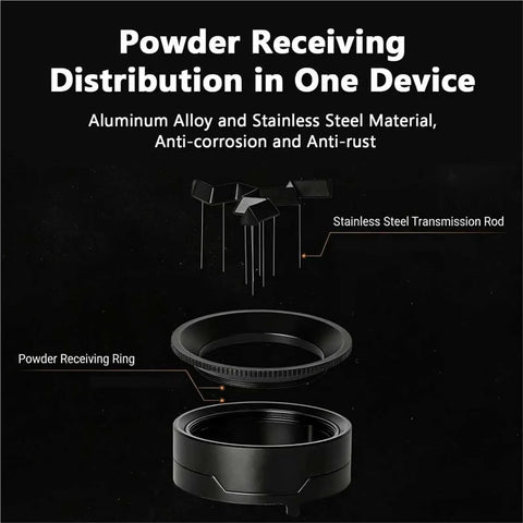Rotary Coffee Cloth Wdt Tool, 58 Mm Universal Distributor showcasing aluminum alloy and stainless steel powder receiving ring.