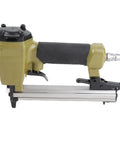 Heavy Duty 18 Gauge Pneumatic Brad Nailer and Narrow Crown Stapler Combo side view with textured grip and silver base.