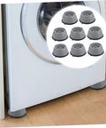 8 Pack Anti Skid Heightening Pads For Washing Machines And Fridges, shown beneath a washer for stability and noise reduction