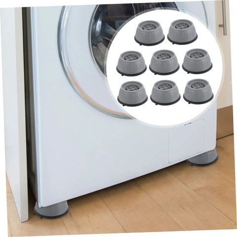 8 Pack Anti Skid Heightening Pads For Washing Machines And Fridges, shown beneath a washer for stability and noise reduction