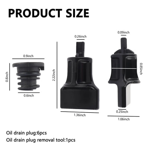 Product dimensions of Six Piece Engine Oil Drain Plug Kit With Removal Tool Replacement OEM 06L103801 for VW and Audi vehicles.