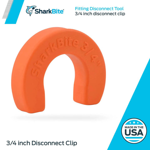 Three Quarter Inch Disconnect Clip For Push To Connect Brass Plumbing Fittings Quick Release Tool No Tools Needed For Easy Removal Fits Universal Push To Connect Brass Fittings U712A, shown in orange with brand logo.