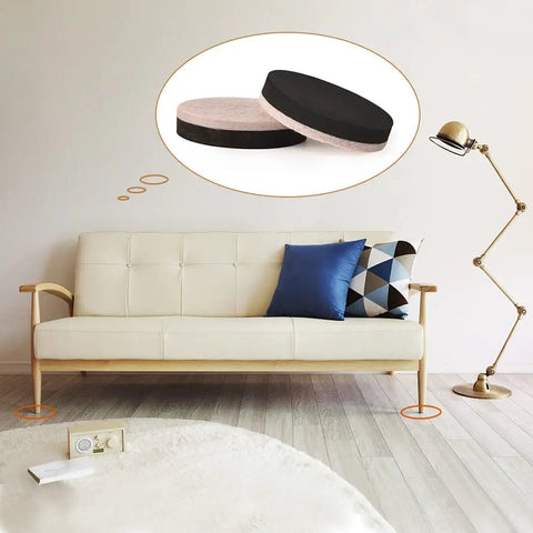 Round 2 Inch Felt Furniture Sliders Pack 24 Piece Heavy Duty Reusable Moving Pads For Sofas And Tables, shown under sofa