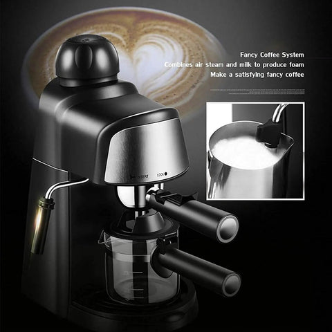 Top Shelf Household Espresso Coffee Machine Featuring Solid Build Stainless Steel Steam Milk Frother For Rich Cappuccino And Creamy Latte Daily Grind Black Finish with stainless steel milk frother.