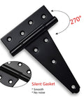Black 6 Inch T Strap Shed Door Hinges Heavy Duty Black Powder Coated Set Of 6 For Wooden Fences Gates Barn Doors with rustproof finish